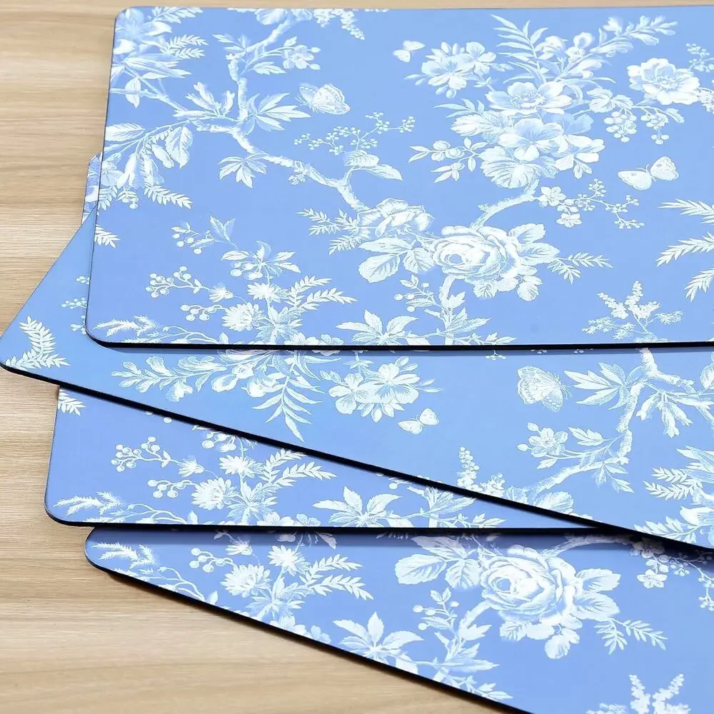 Laura Ashley Cork Placemats 12x16 Blue & White Spring Floral Set of 4 NEW